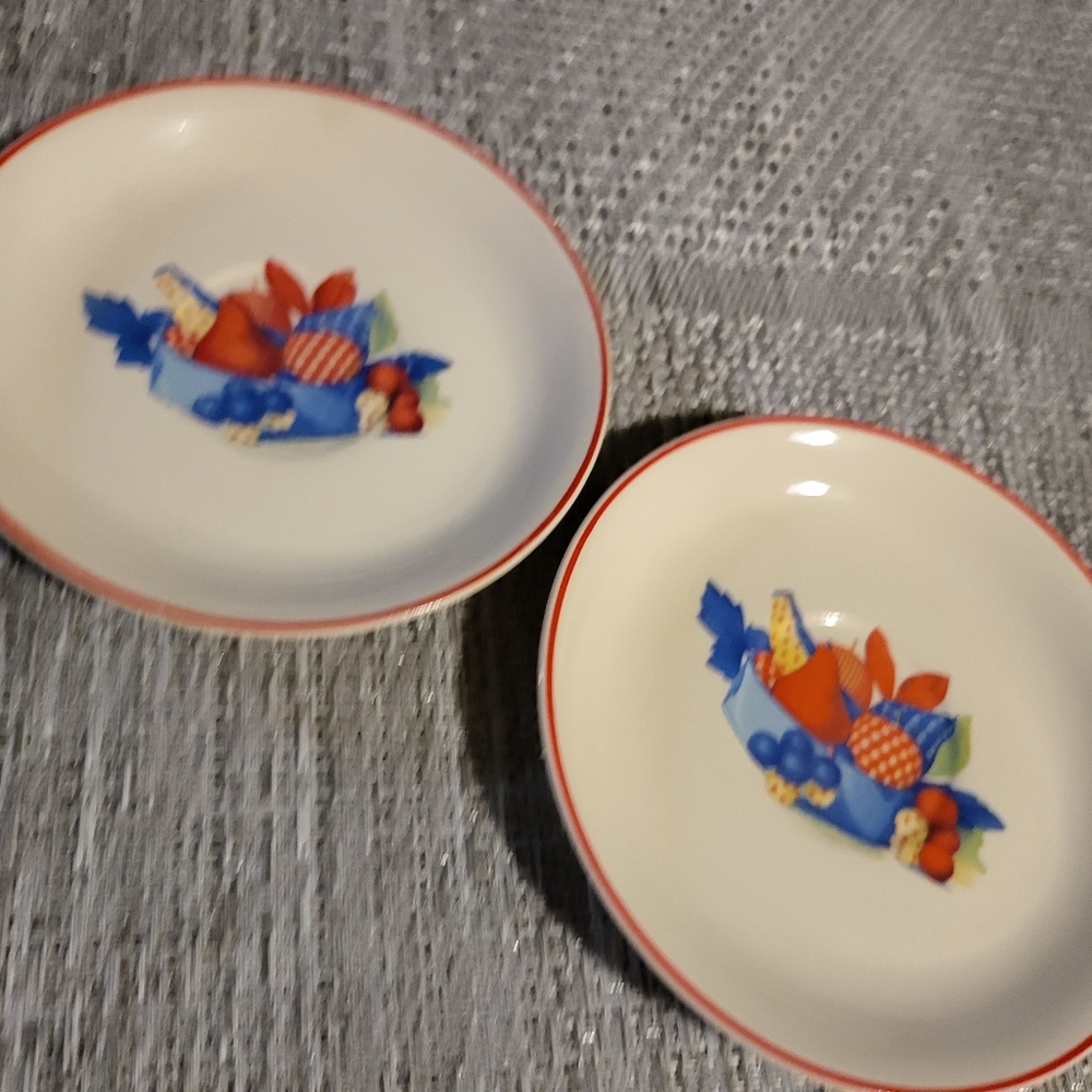 Universal Potteries Cambridge "Calico Fruit" 6" Saucers~Set of 2 (multiple sets)